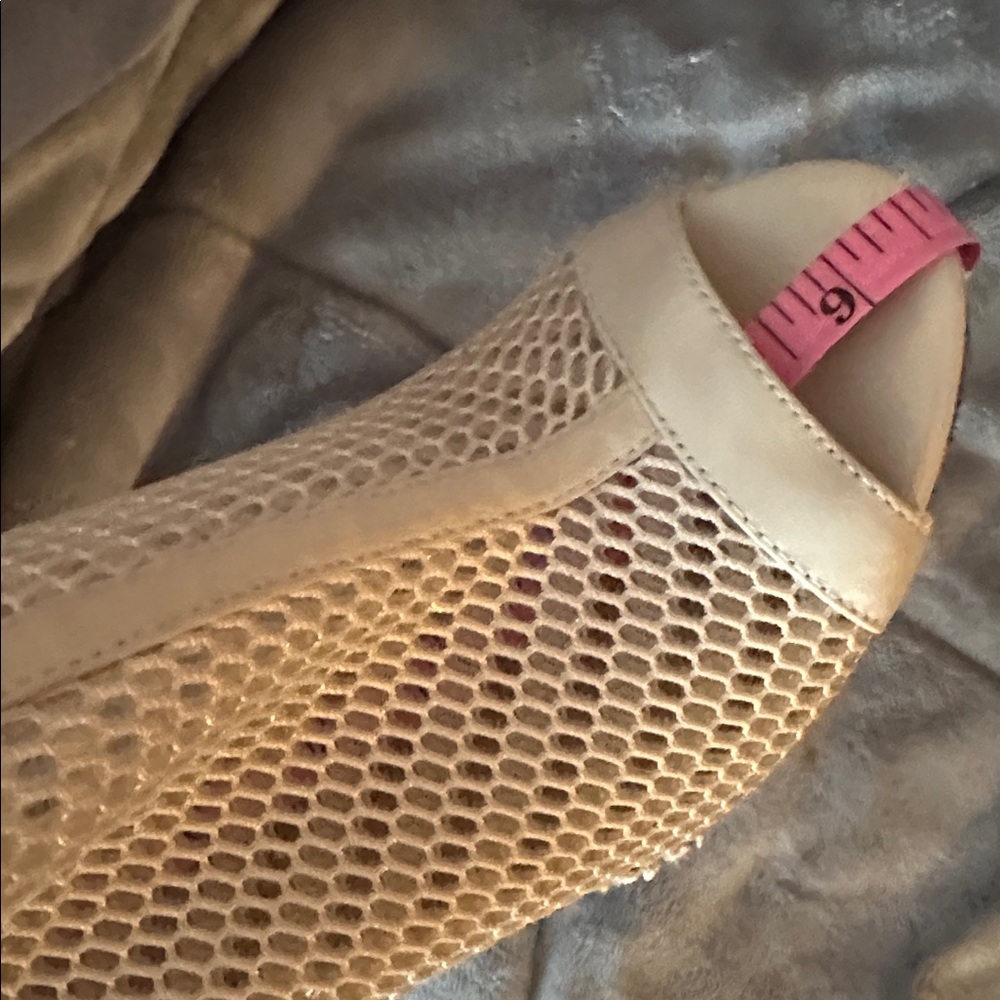 BCBGMaxAzria Beige Mesh Ankle Bootie Heels - Picture 12 of 13